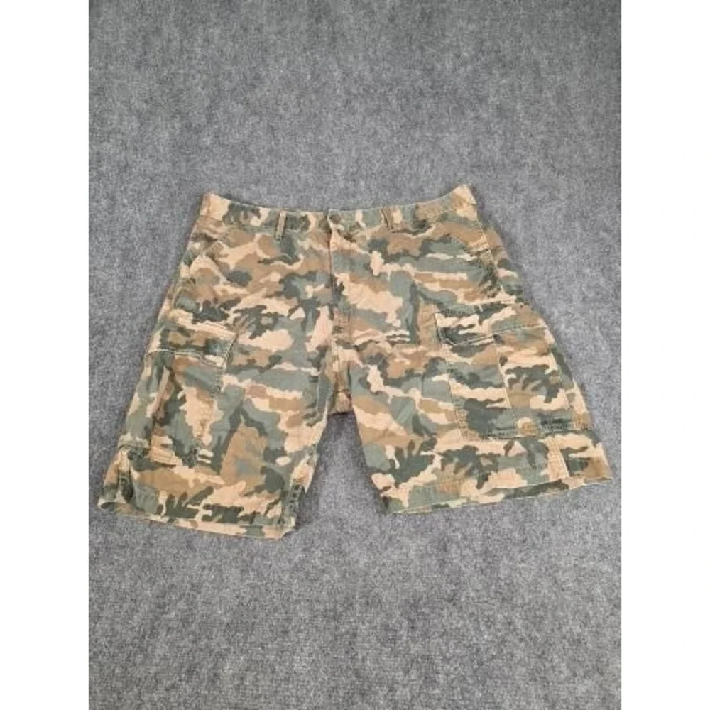 Levis Mens Camo‎ Cargo Shorts Green Brown Size 38 Relaxed Fit Cotton Utility